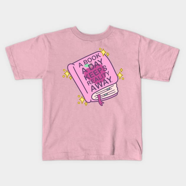 A Book A Day Keeps Reality Away - Cute Book Lover Doodle Kids T-Shirt by FatCatSwagger